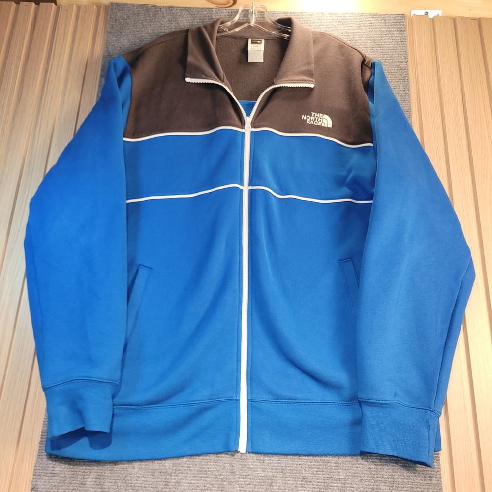 The North Face Track Jacket Mens XL Blue Grey Colorblock Full Zip Good Sporty